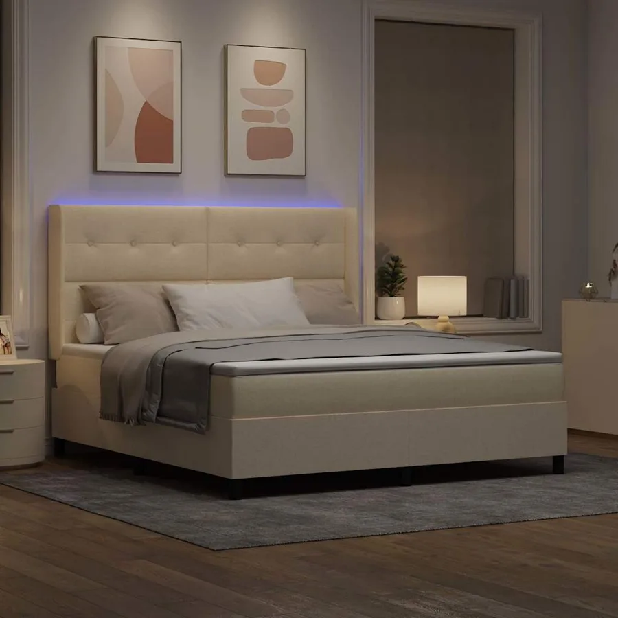 Lit à ressort LED avec tête de lit Crème 180 x 200 cm tissu - 5