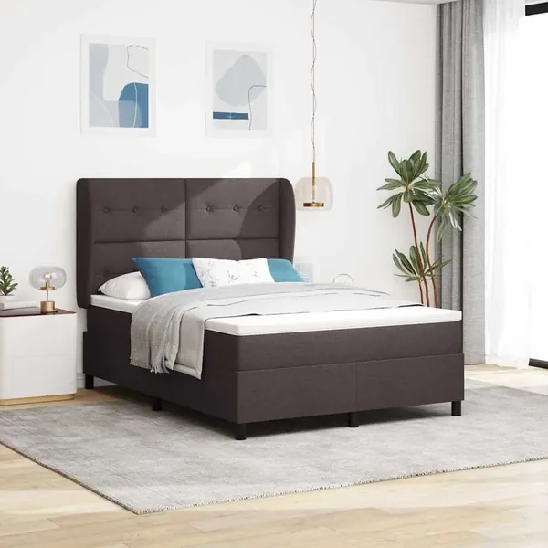 Lit à ressorts avec tête de lit Marron foncé 140 x 190 cm tissu
