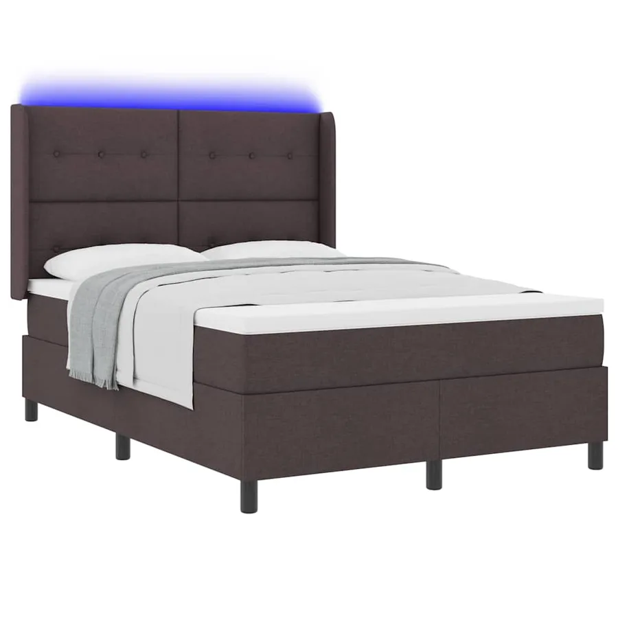 Lit à ressort LED Marron foncé 140 x 190 cm tissu - 3