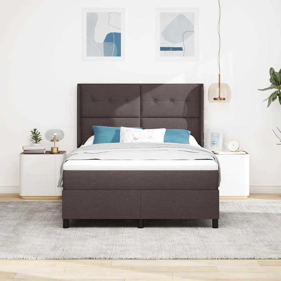 Lit à ressort LED Marron foncé 140 x 190 cm tissu - 4