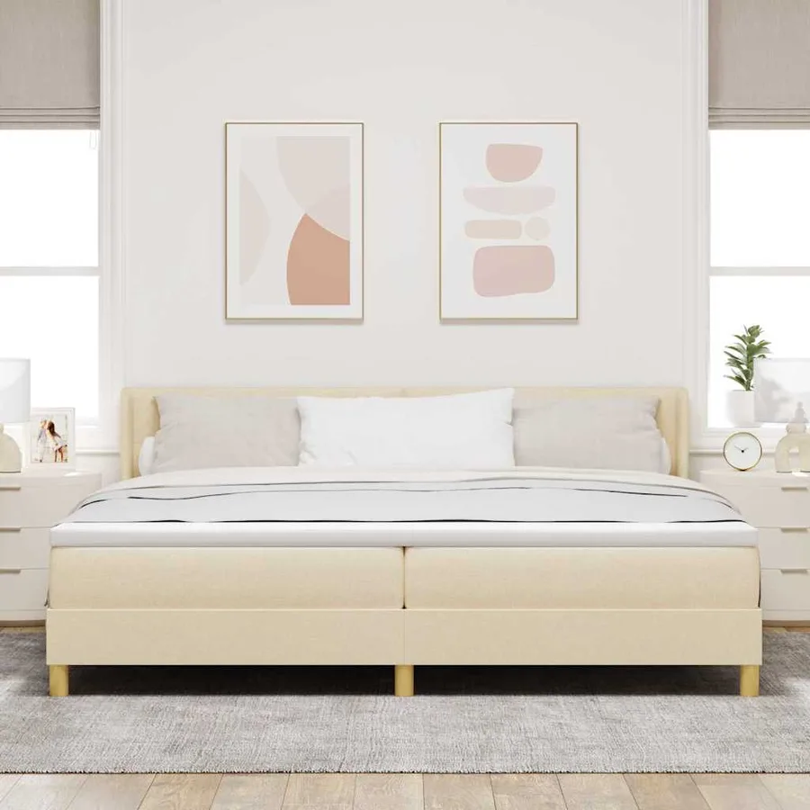 Lit à ressorts avec tête de lit Crème 200 x 200 cm tissu - 3