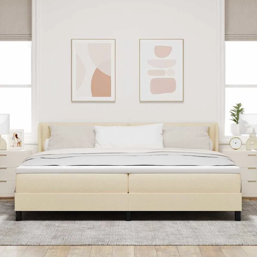 Lit à ressorts avec tête de lit Crème 200 x 200 cm tissu - 3