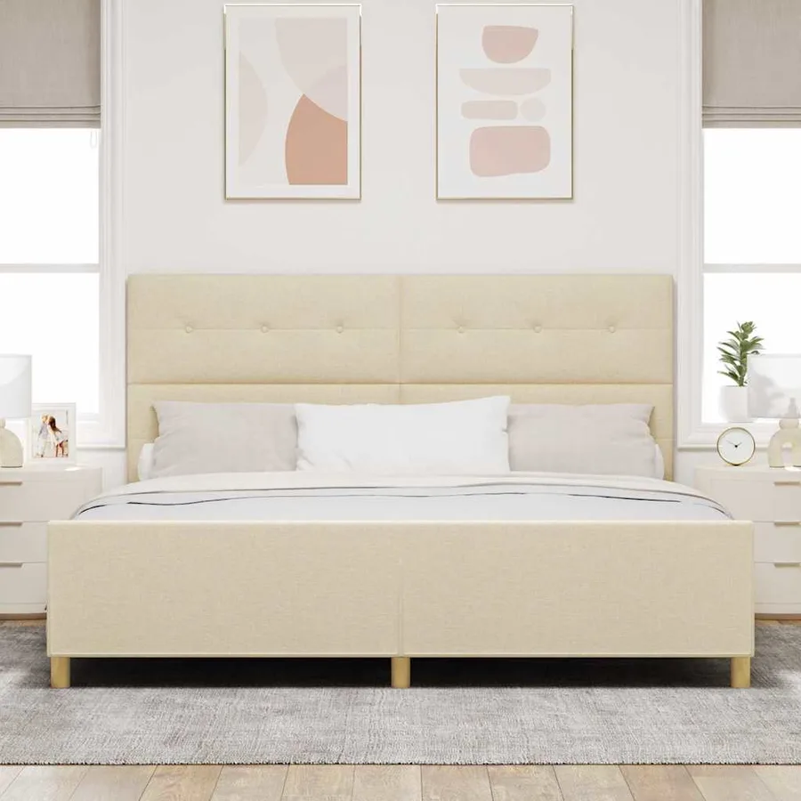 Cadre de lit avec tête de lit Crème 200 x 200 cm tissu - 3
