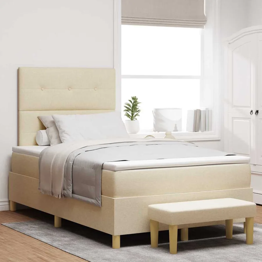 Lit à ressorts avec tête de lit Crème 200 x 120 cm tissu