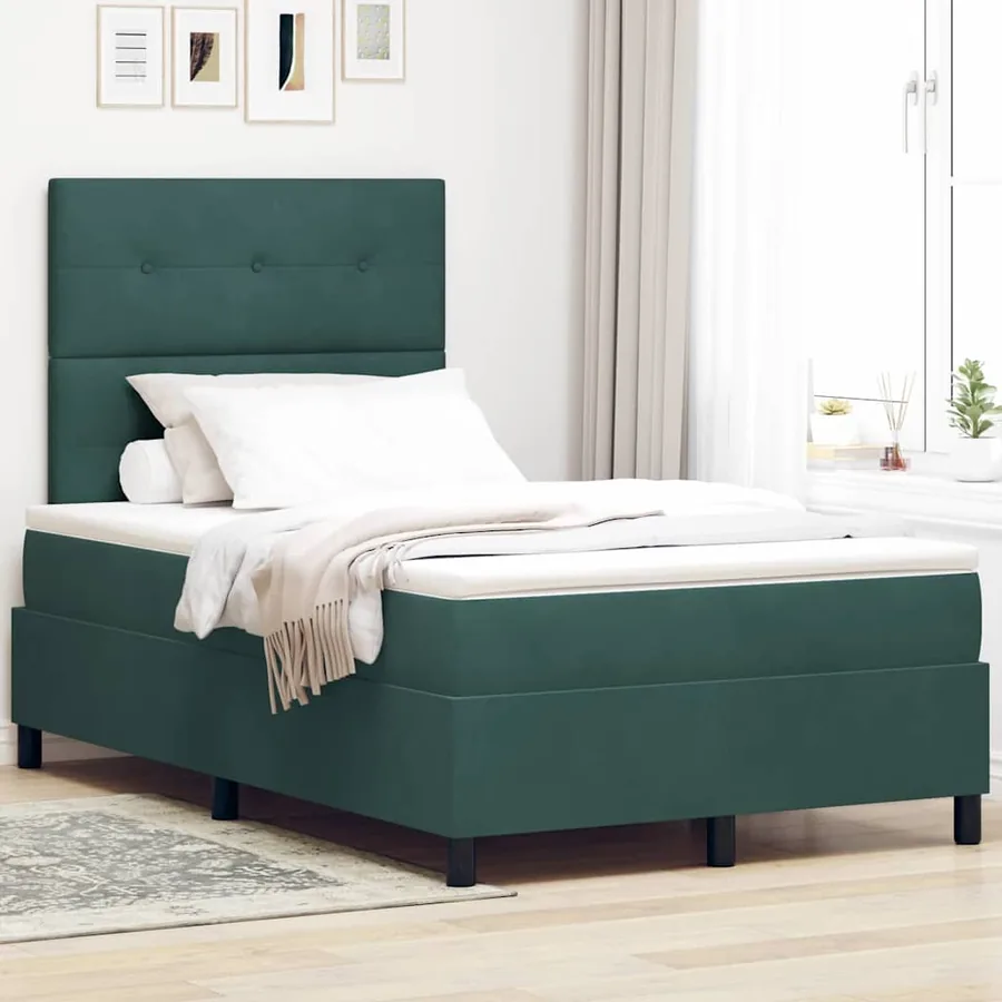 Lit à ressort LED Vert foncé 120 x 190 cm Velours