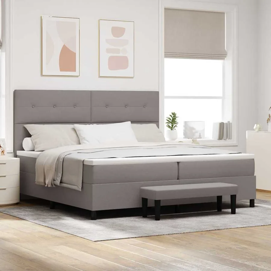 Lit à ressorts avec tête de lit Taupe 200 x 200 cm tissu