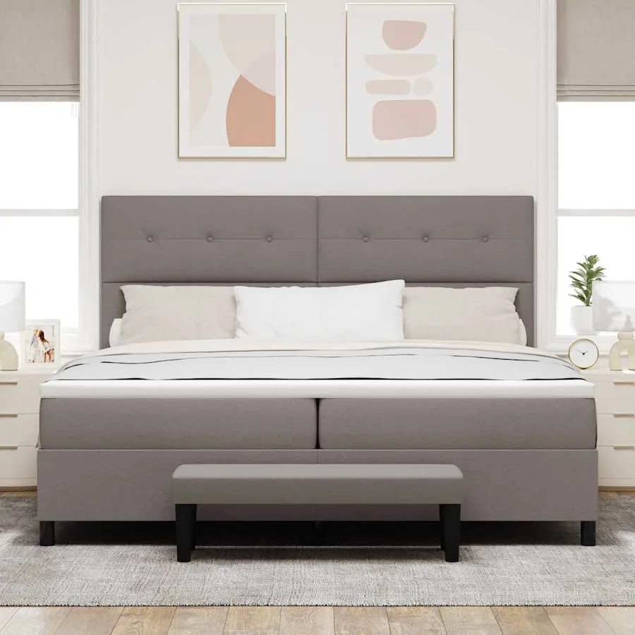 Lit à ressorts avec tête de lit Taupe 200 x 200 cm tissu - 3