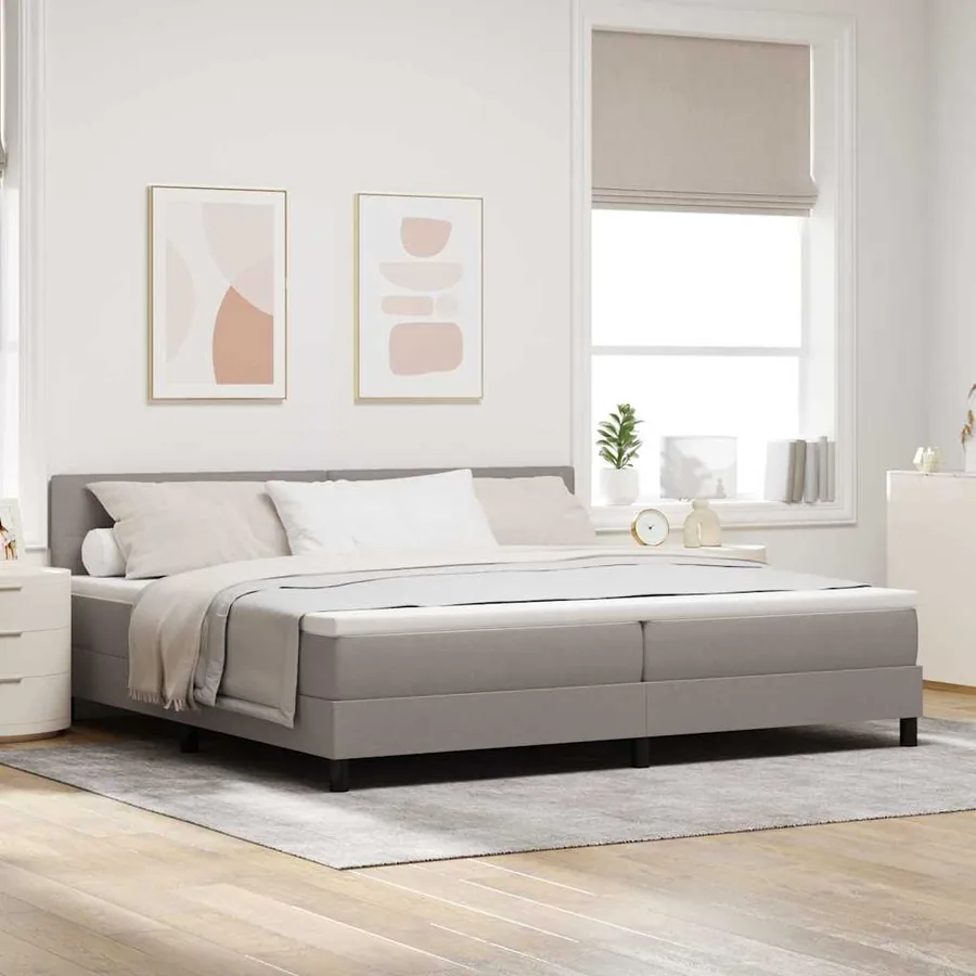 Lit à ressorts avec bandes LED Taupe 200 x 200 cm tissu
