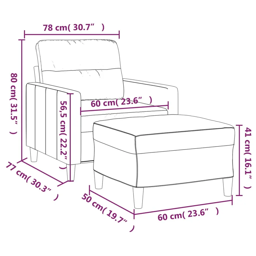 Fauteuil avec repose-pied Gris foncé 60 cm Tissu - 7