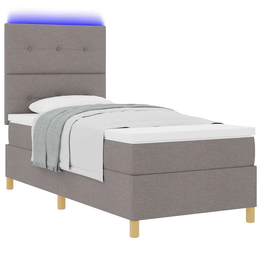 Lit à ressort LED avec tête de lit Taupe 100 x 200 cm tissu - 3