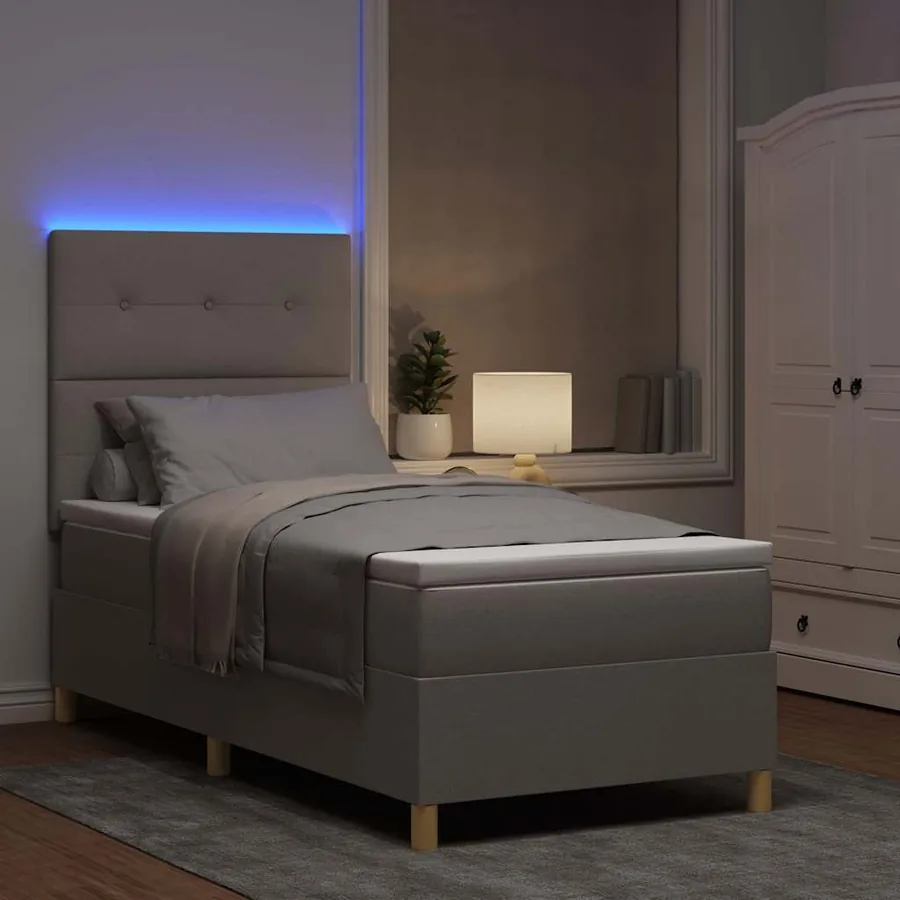 Lit à ressort LED avec tête de lit Taupe 100 x 200 cm tissu - 5
