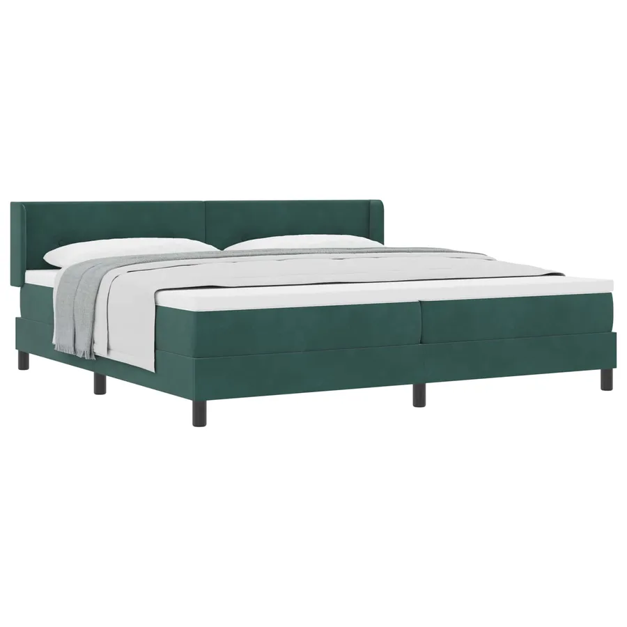Lit à ressorts avec tête de lit Vert foncé 200 x 200 cm Velours - 2