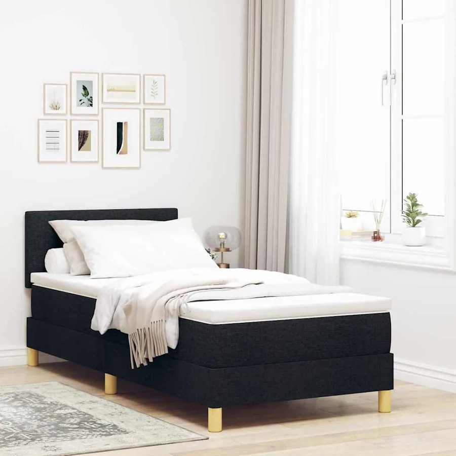 Lit à ressorts avec coussin Noir 80 x 200 cm tissu