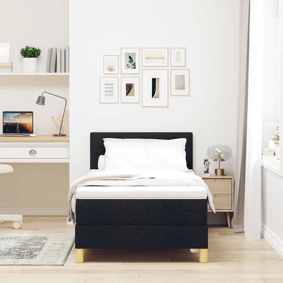 Lit à ressorts avec coussin Noir 80 x 200 cm tissu - 3