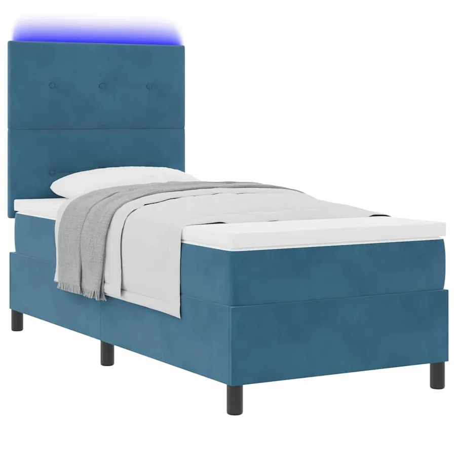 Lit à ressort LED Bleu foncé 80 x 200 cm Velours - 3