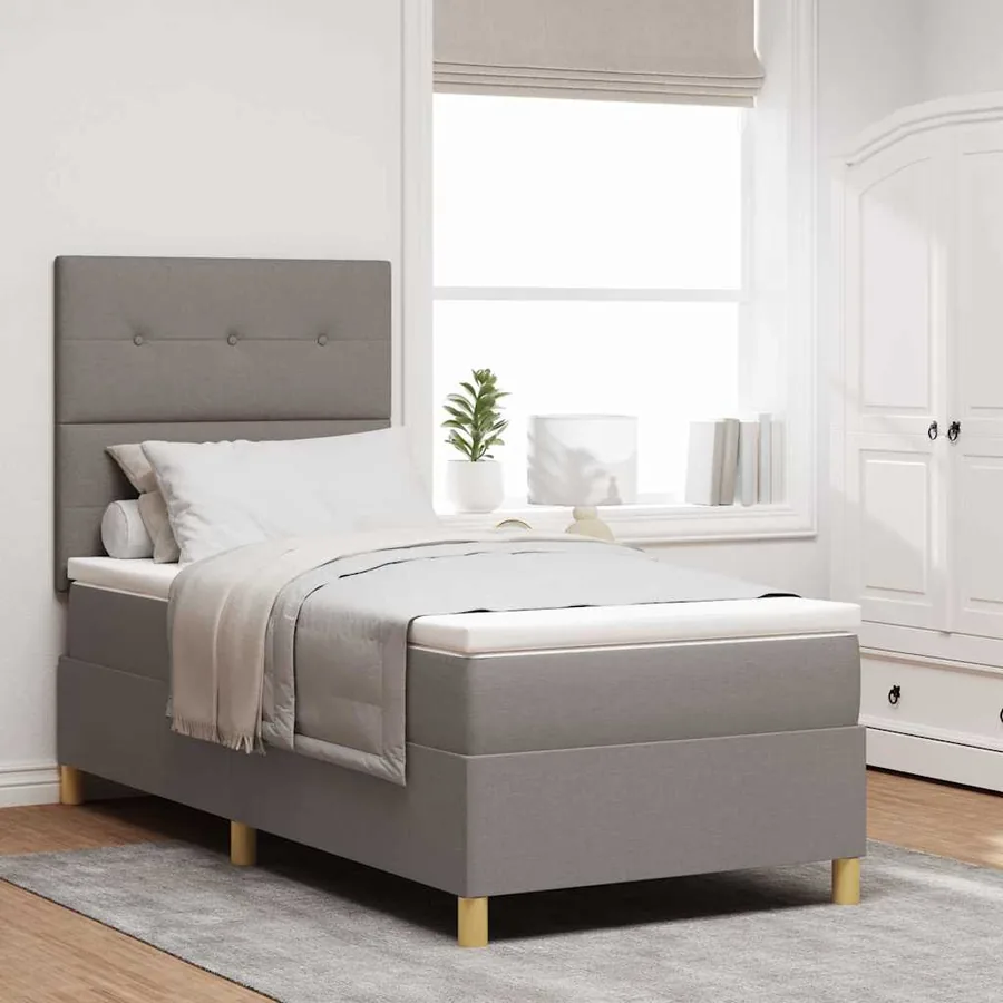 Lit à ressort LED avec tête de lit Taupe 80 x 200 cm tissu