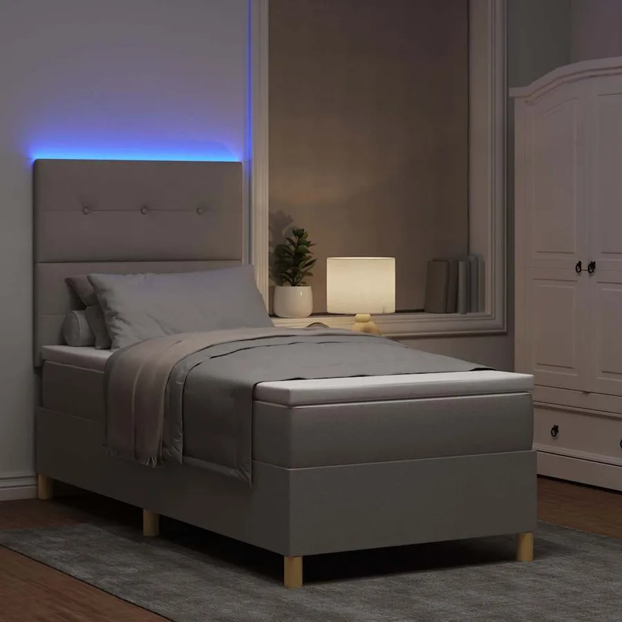 Lit à ressort LED avec tête de lit Taupe 80 x 200 cm tissu - 5