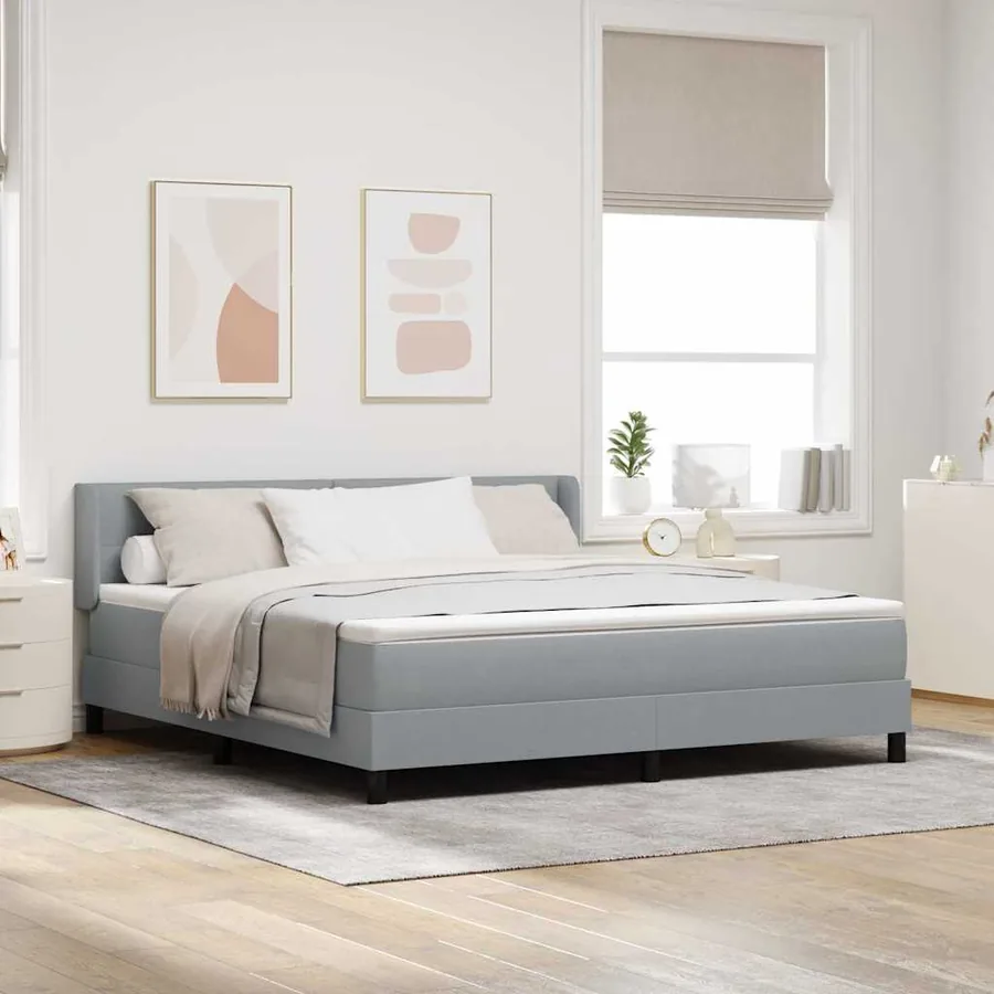 Lit à ressorts avec tête de lit Gris clair 200 x 180 cm tissu