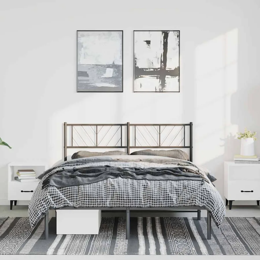 Cadre de lit métal sans matelas avec tête de lit noir 135x190cm