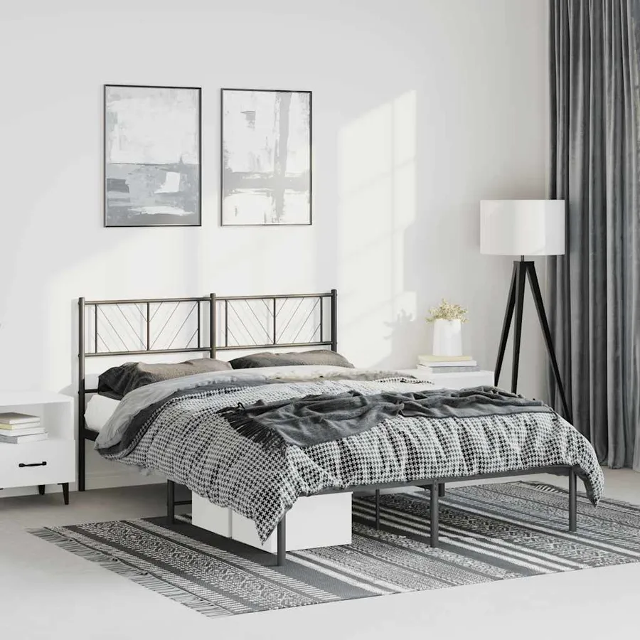 Cadre de lit métal sans matelas avec tête de lit noir 135x190cm - 3