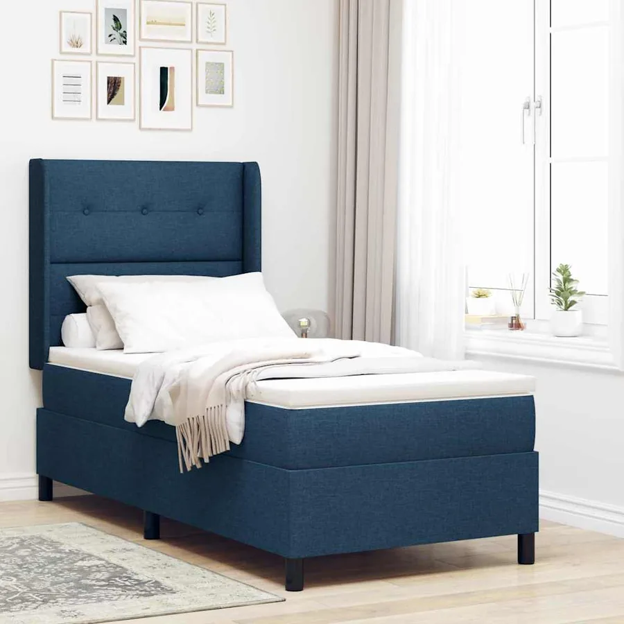 Lit à ressorts avec coussin Bleu 200 x 80 cm tissu