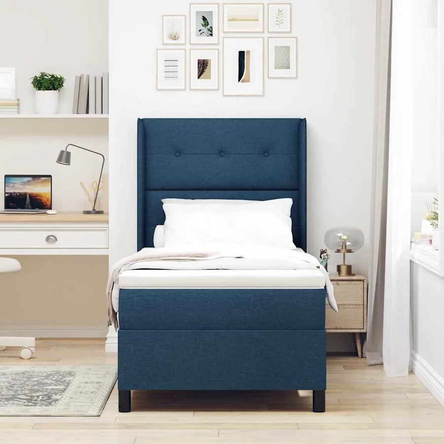 Lit à ressorts avec coussin Bleu 200 x 80 cm tissu - 3