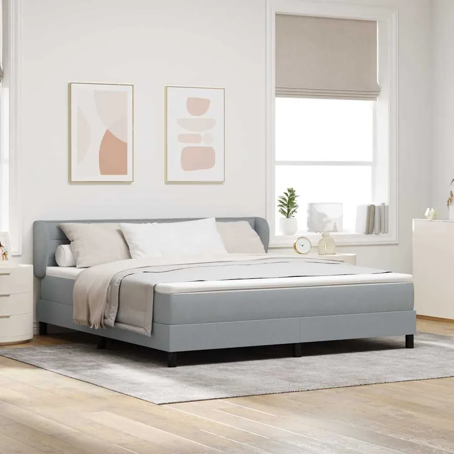 Lit à ressorts avec matelas Gris clair 180 x 200 cm tissu