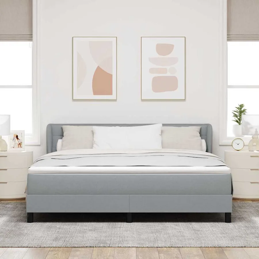 Lit à ressorts avec matelas Gris clair 180 x 200 cm tissu - 3