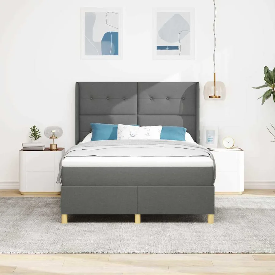 Lit à ressorts avec bandes LED Gris 160 x 200 cm tissu - 4
