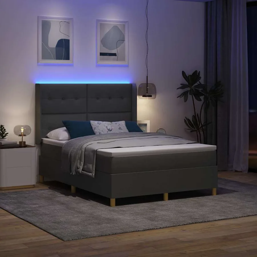 Lit à ressorts avec bandes LED Gris 160 x 200 cm tissu - 5
