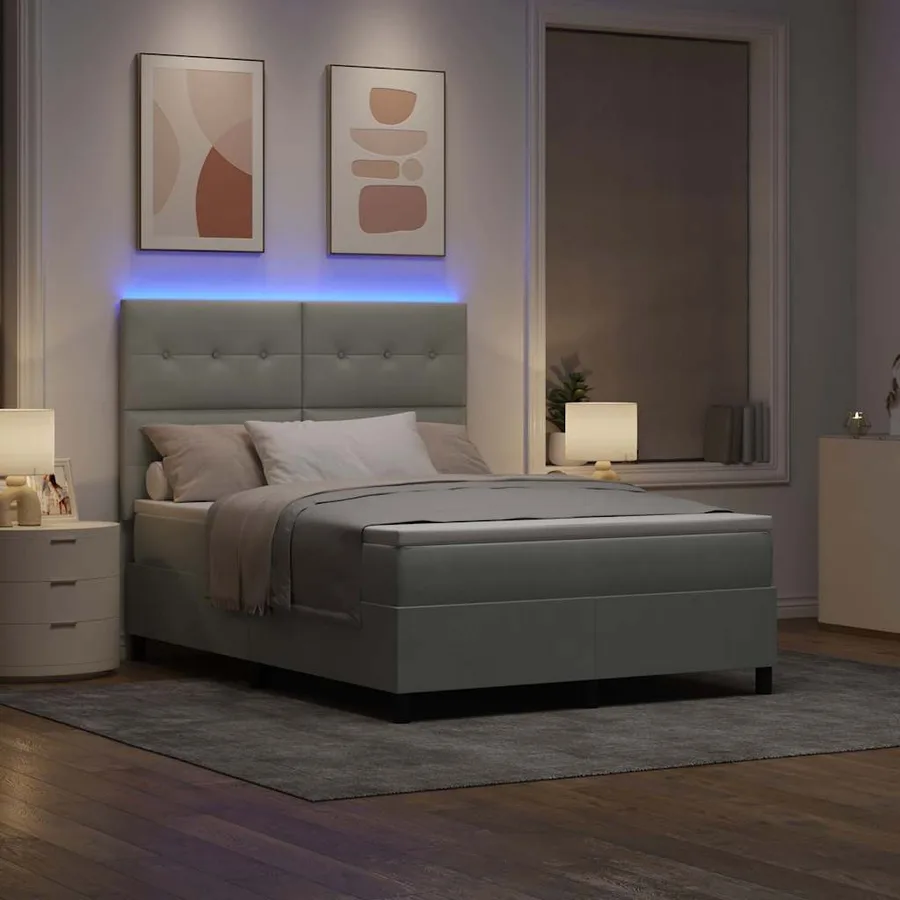Lit à ressort LED Gris clair 160 x 200 cm Velours - 5