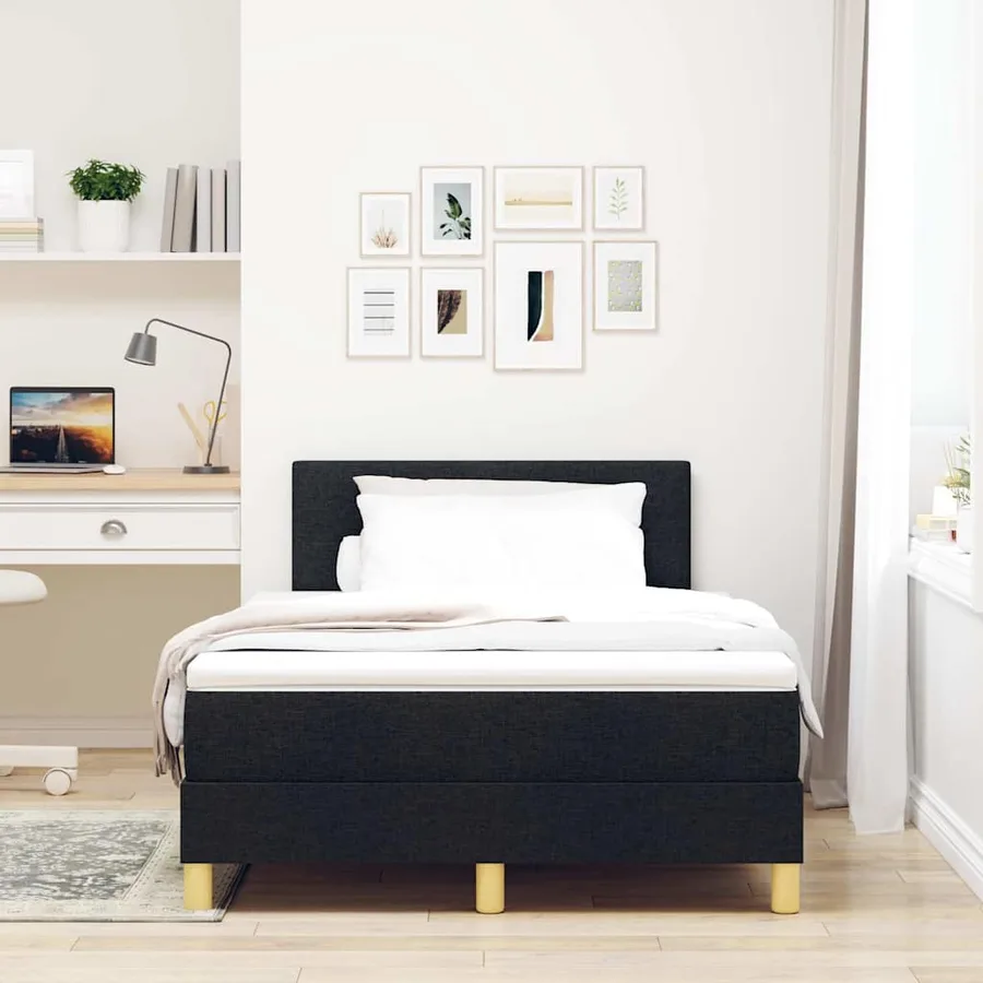 Lit à ressorts avec coussin Noir 120 x 190 cm tissu - 3