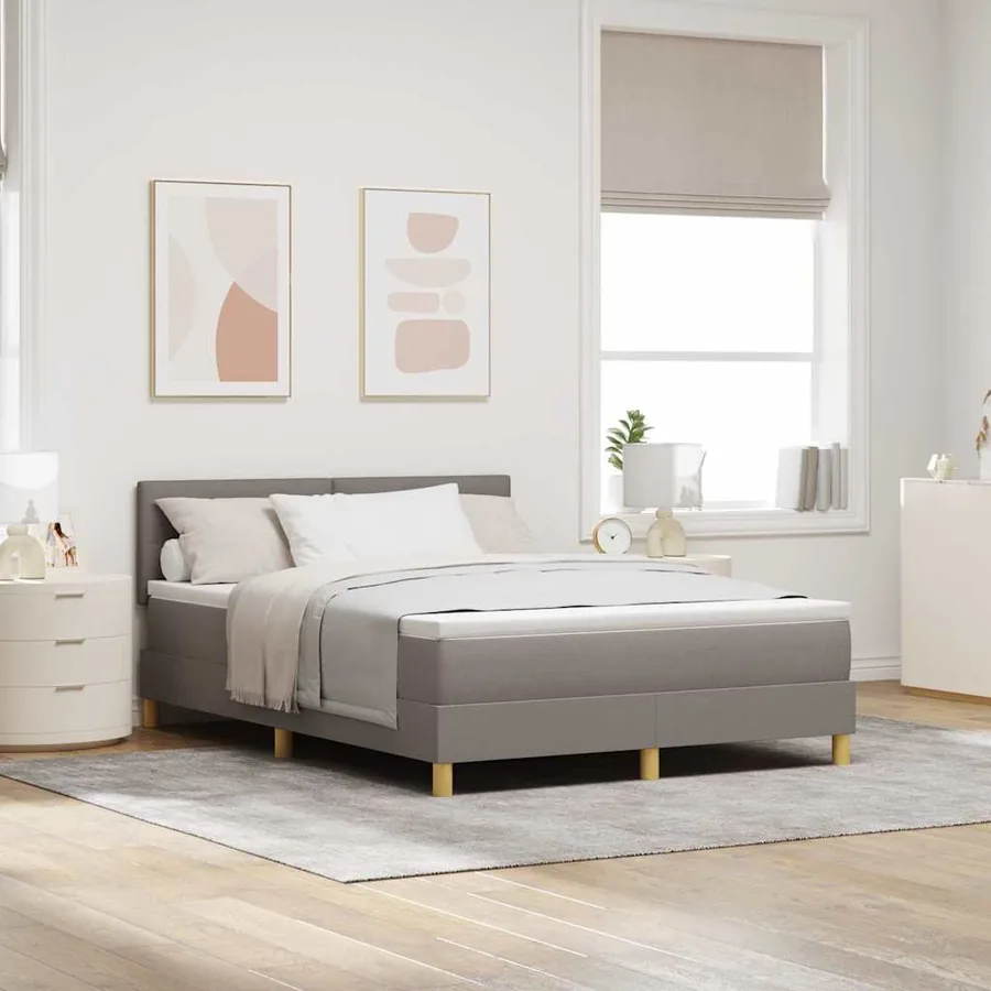 Lit à ressorts avec coussin Taupe 140 x 200 cm tissu