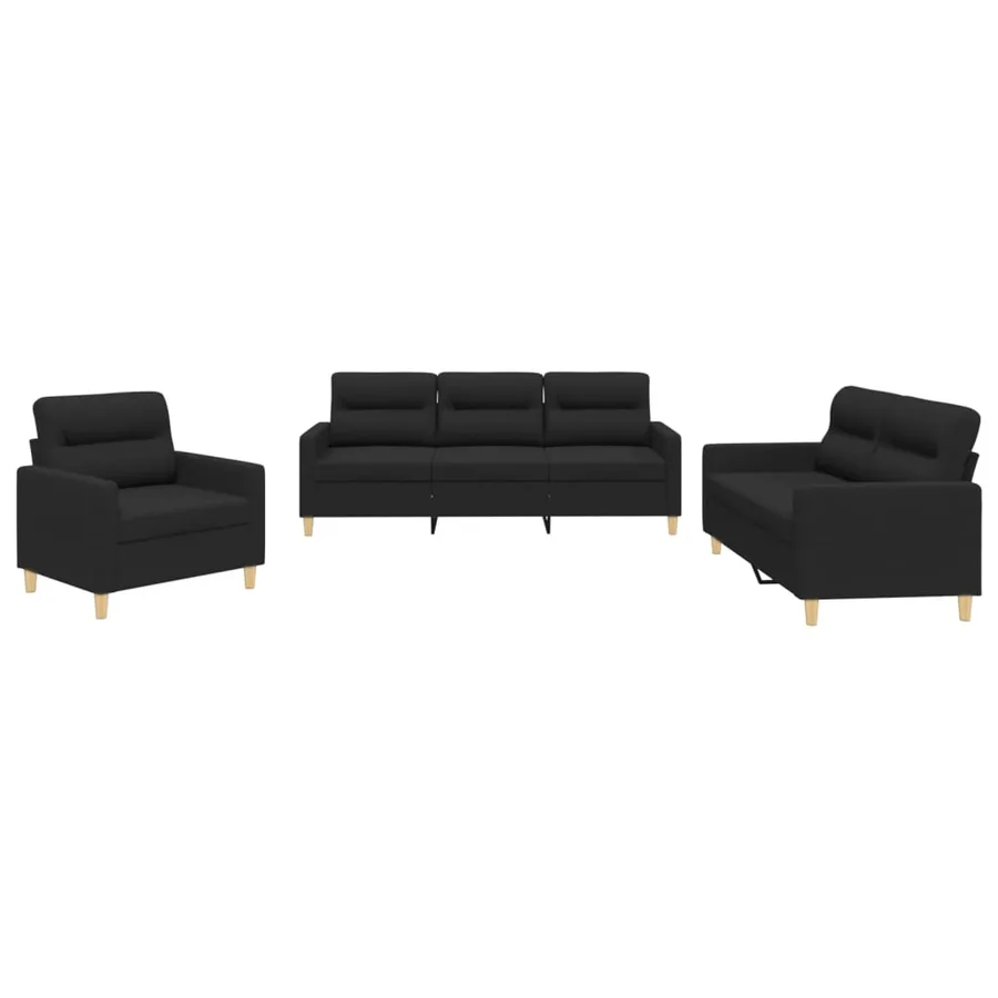 Ensemble de canapés 3 pcs avec coussins Noir Tissu - 2