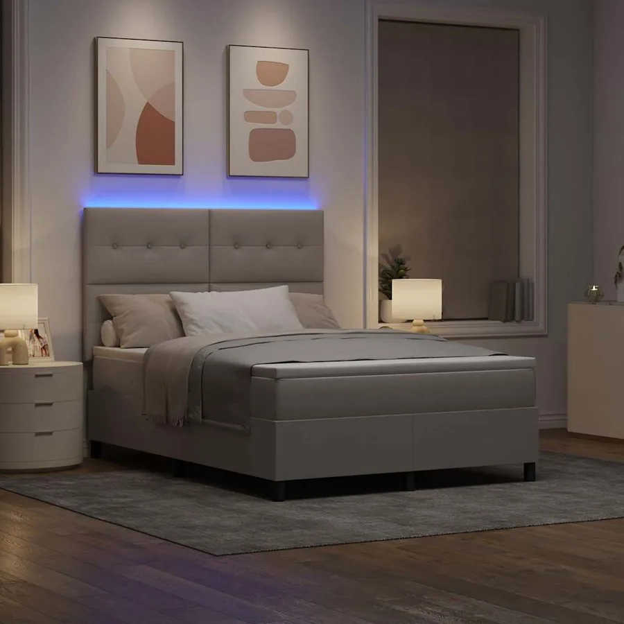 Lit à ressorts avec bandes LED Taupe 140 x 190 cm tissu - 5