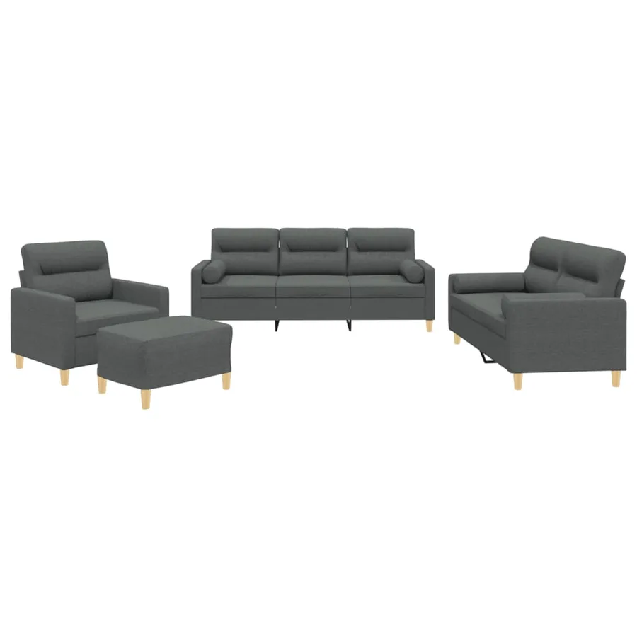 Ensemble de canapés 4 pcs coussins gris foncé tissu - 2