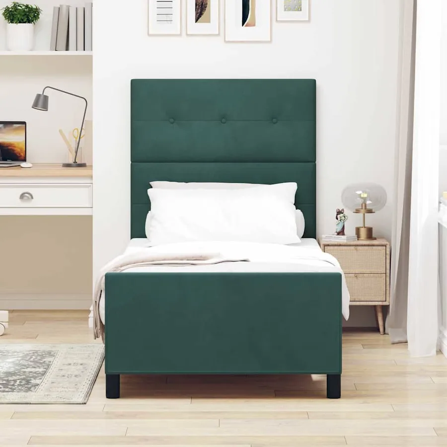 Lit à ressorts avec tête de lit Vert foncé 90 x 190 cm Velours - 3