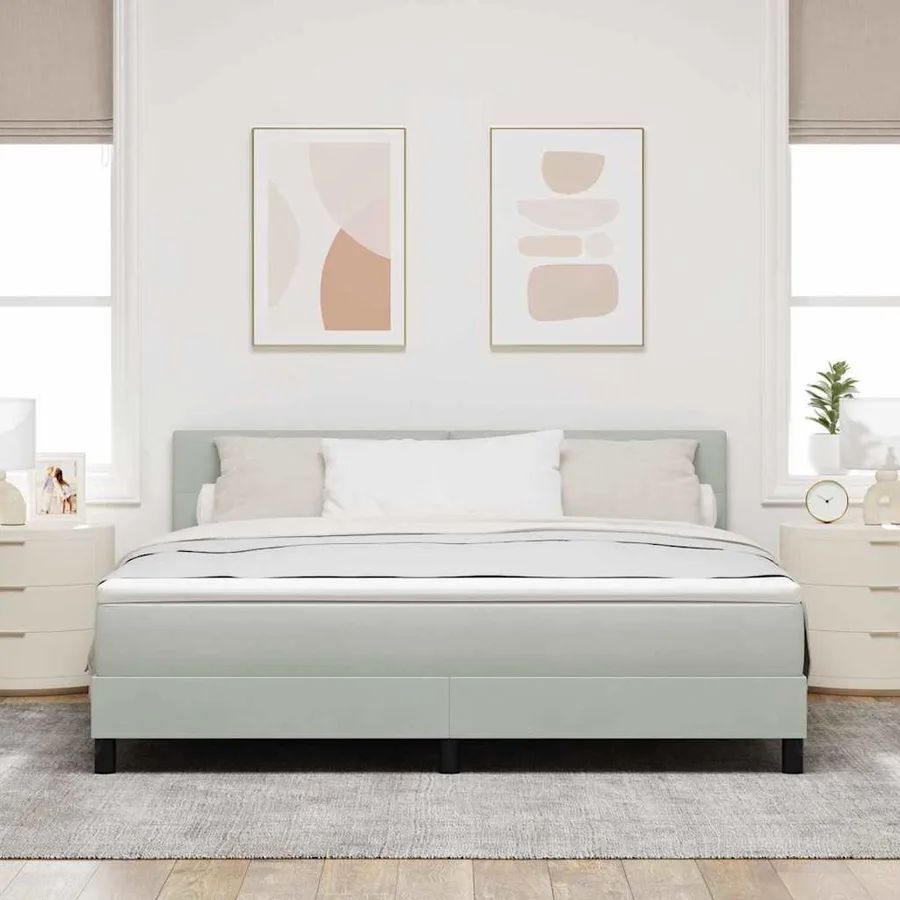 Lit à ressort LED Gris clair 180 x 200 cm Velours - 4