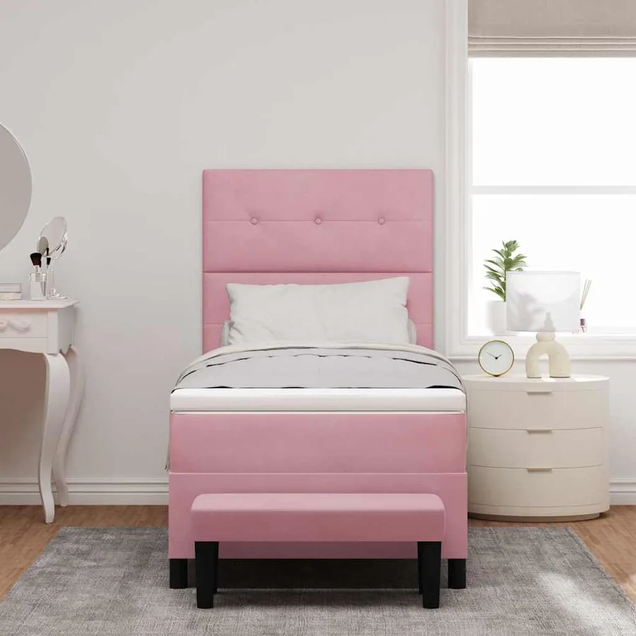 Lit à ressorts avec tête de lit Rose 200 x 100 cm Velours - 3