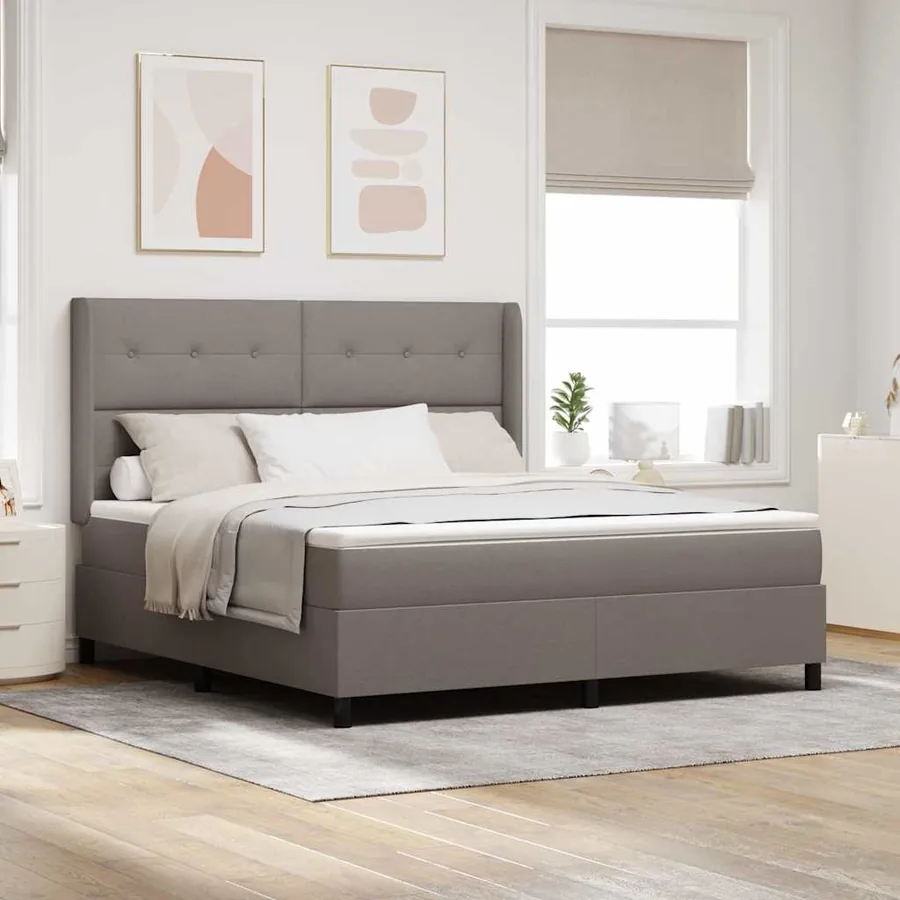 Lit à ressorts avec coussin Taupe 200 x 180 cm tissu