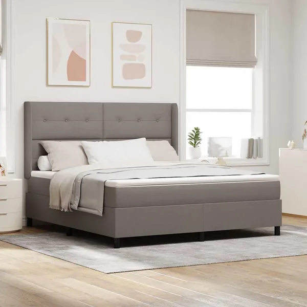 Lit à ressorts avec coussin Taupe 200 x 180 cm tissu