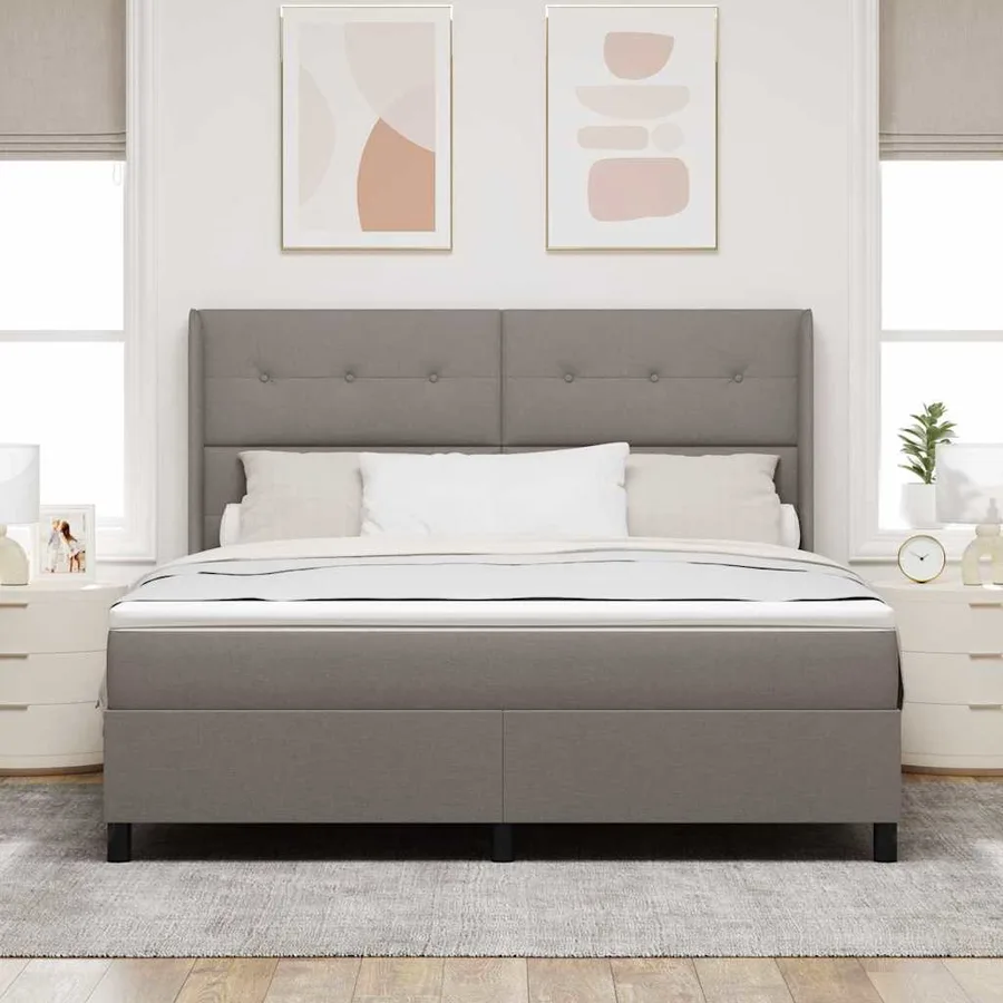 Lit à ressorts avec coussin Taupe 200 x 180 cm tissu - 3