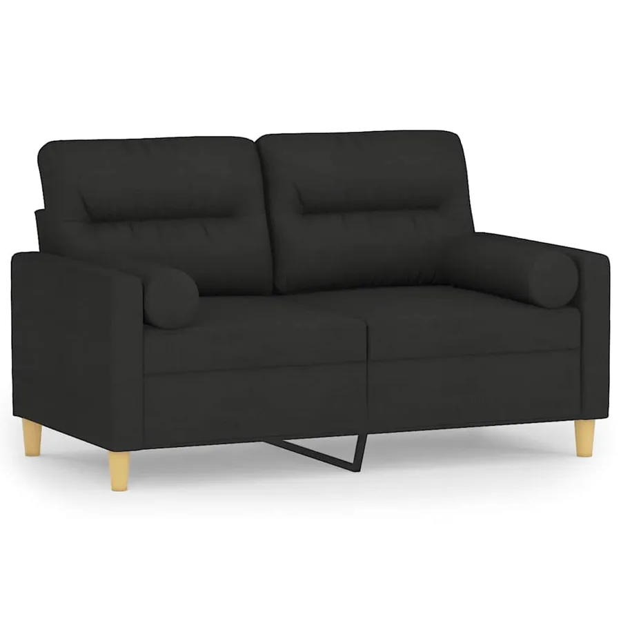Canapé 2 places avec oreillers décoratifs noir 120 cm tissu - 2
