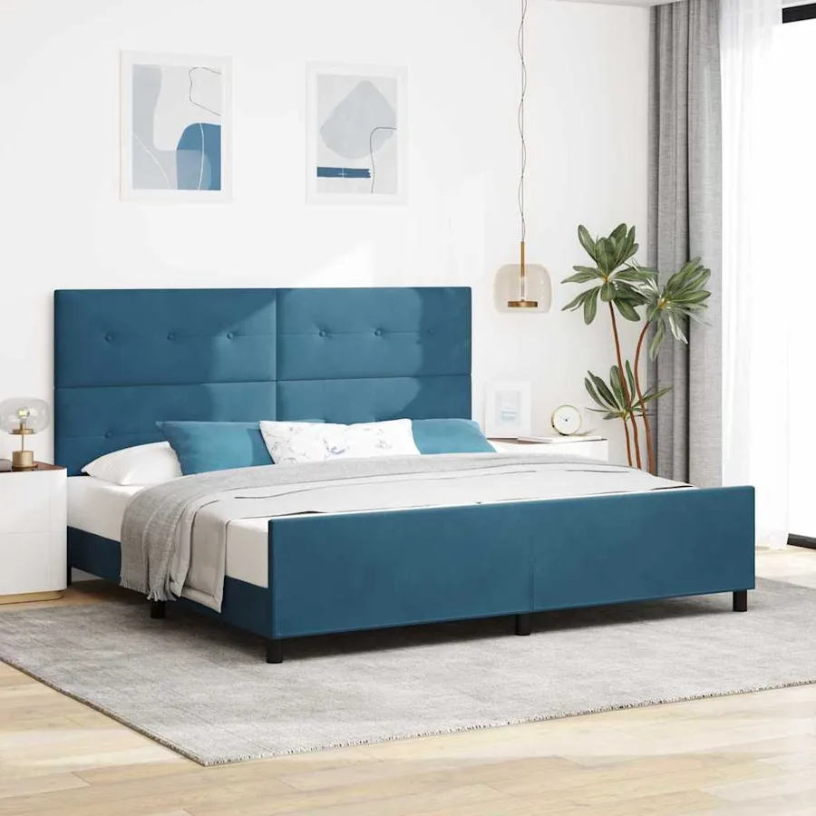 Lit à ressorts avec tête de lit Bleu foncé 200 x 200 cm Velours