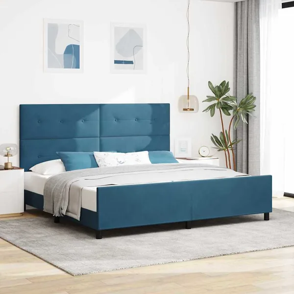 Lit à ressorts avec tête de lit Bleu foncé 200 x 200 cm Velours