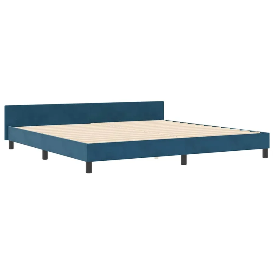 Lit à ressorts avec tête de lit Bleu foncé 200 x 200 cm Velours - 4