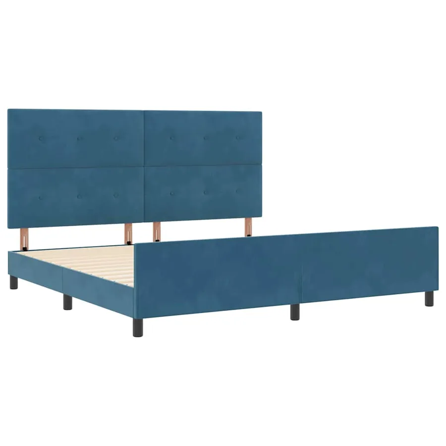 Lit à ressorts avec tête de lit Bleu foncé 200 x 200 cm Velours - 5