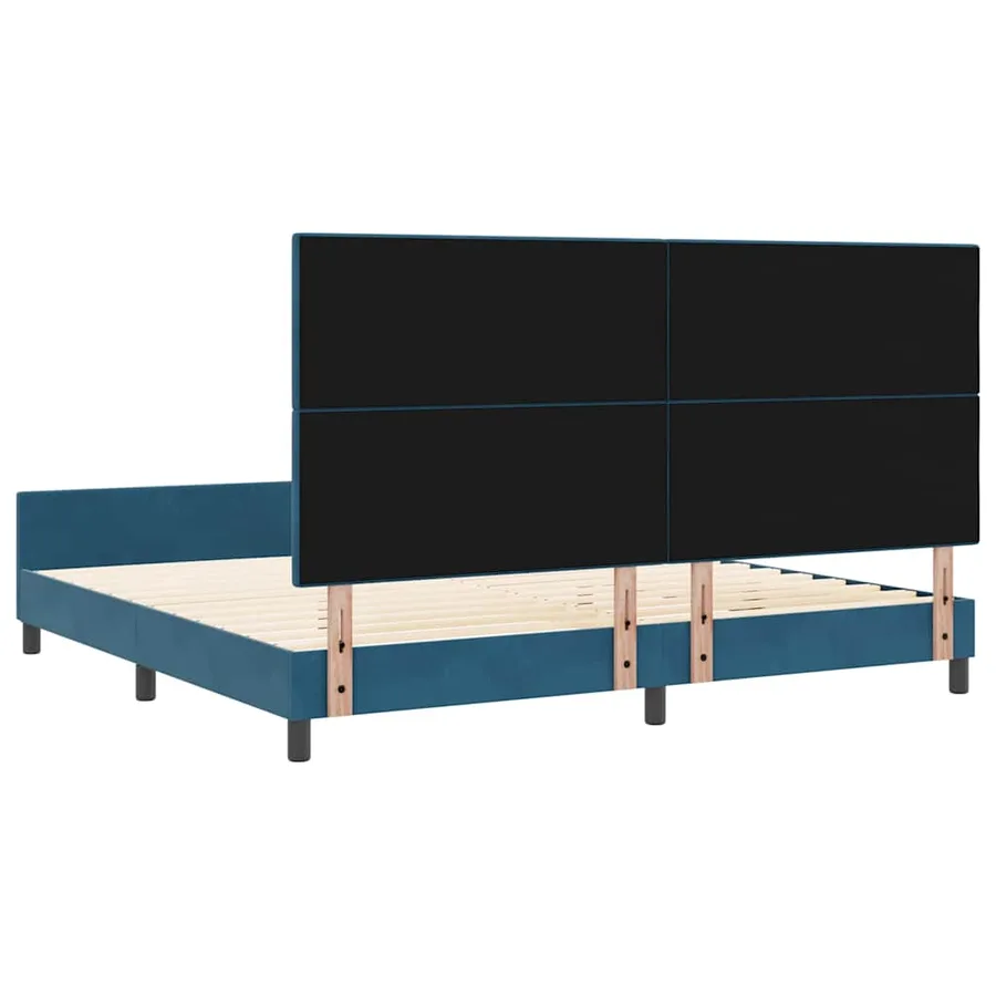 Lit à ressorts avec tête de lit Bleu foncé 200 x 200 cm Velours - 9