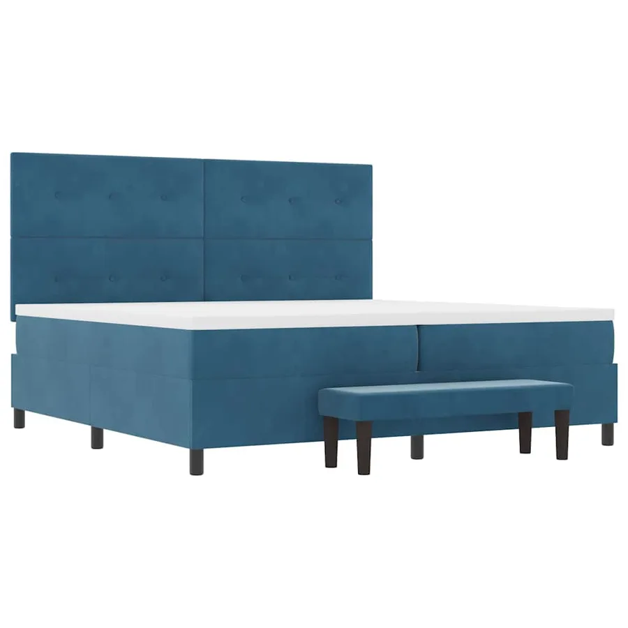 Lit à ressorts avec tête de lit Bleu foncé 200 x 200 cm Velours - 7
