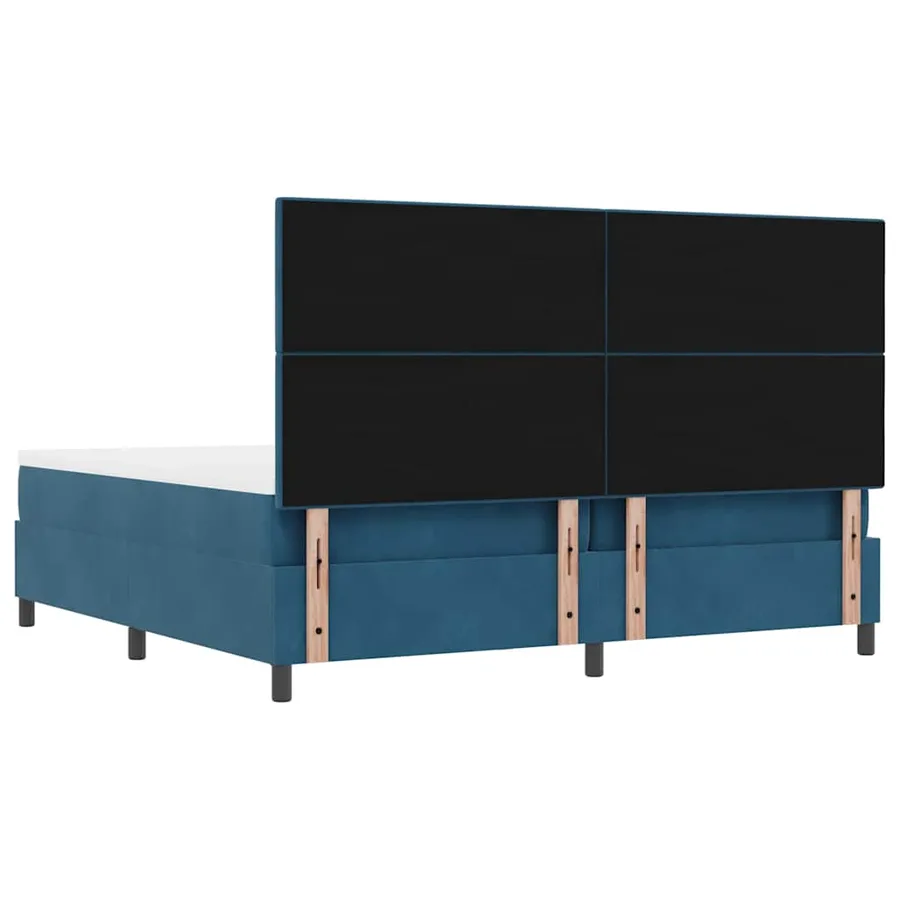 Lit à ressorts avec tête de lit Bleu foncé 200 x 200 cm Velours - 8